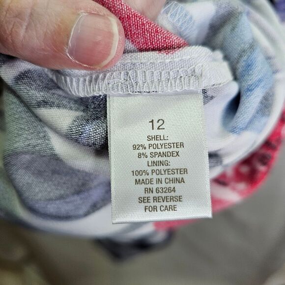 Luxe by Carmen Marc Valvo Red and Blue Floral Sleeveless Midi Dress Size 12 - Picture 7 of 11